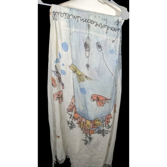 Whimsical Italian "The Sea Ends Where The Sky Begins" Art Scarf/Shawl - Picture 2 of 16